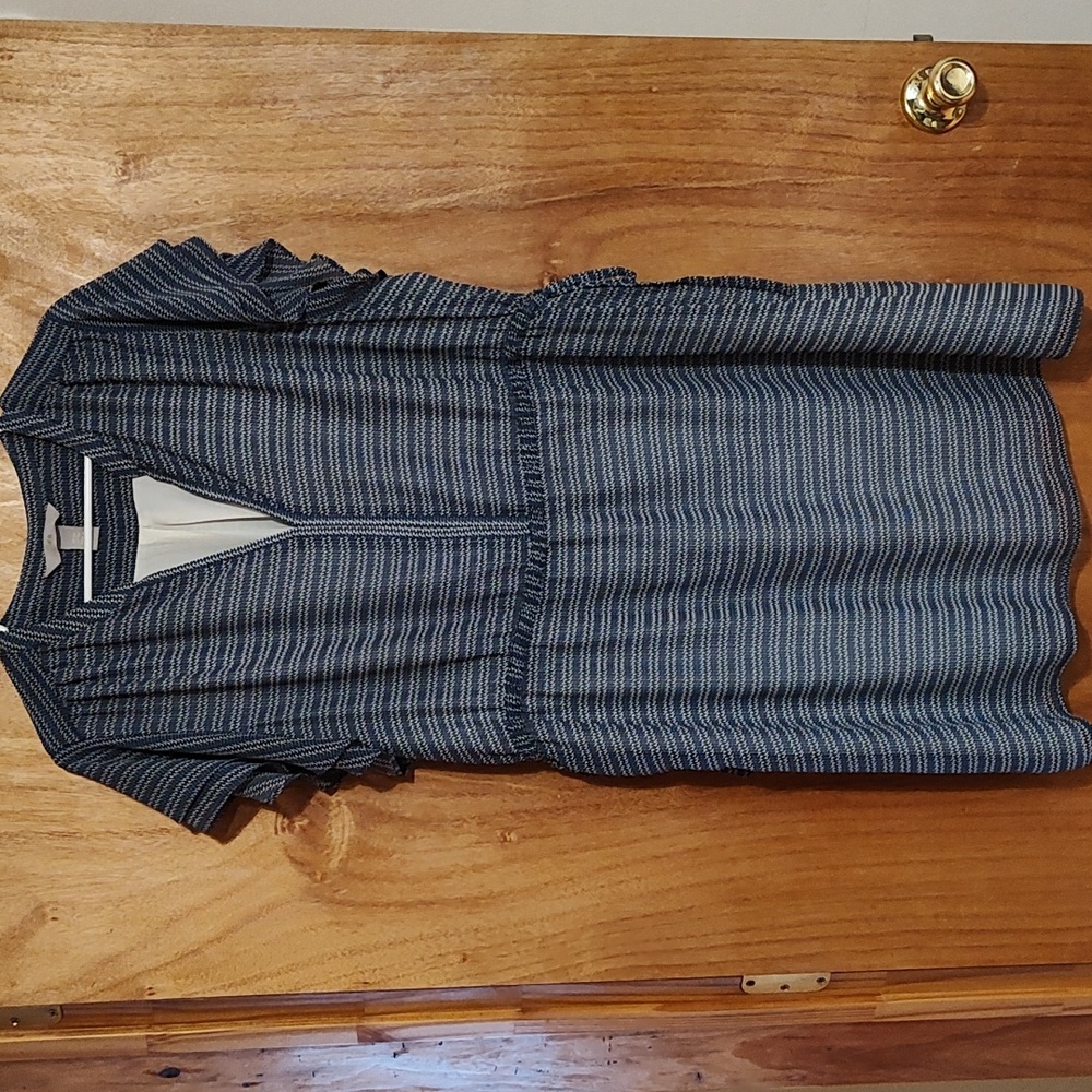 H&M Chiffon Drawstring Dress Blue and White Flutter Sleeve Lined Sheer Size XXL